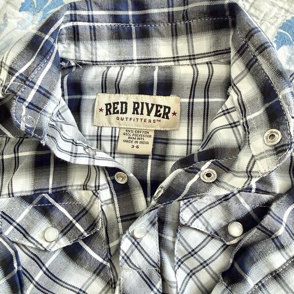 Red River Baby Pearl Snap WESTERN Bodysuits Long Sleeve Plaid & Denim 3-6 Months - Picture 4 of 10